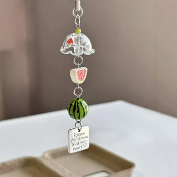 Qfdian INS Korea Watermelon Fruit Charm Phone Pendant Crystal Wristband Keychain Bracelet Lanyard Cord